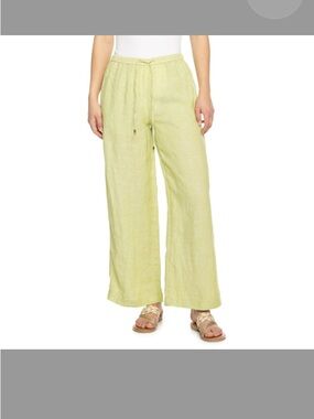 C&C California Light Lime Linen Drawstring Wide-Leg Pants
